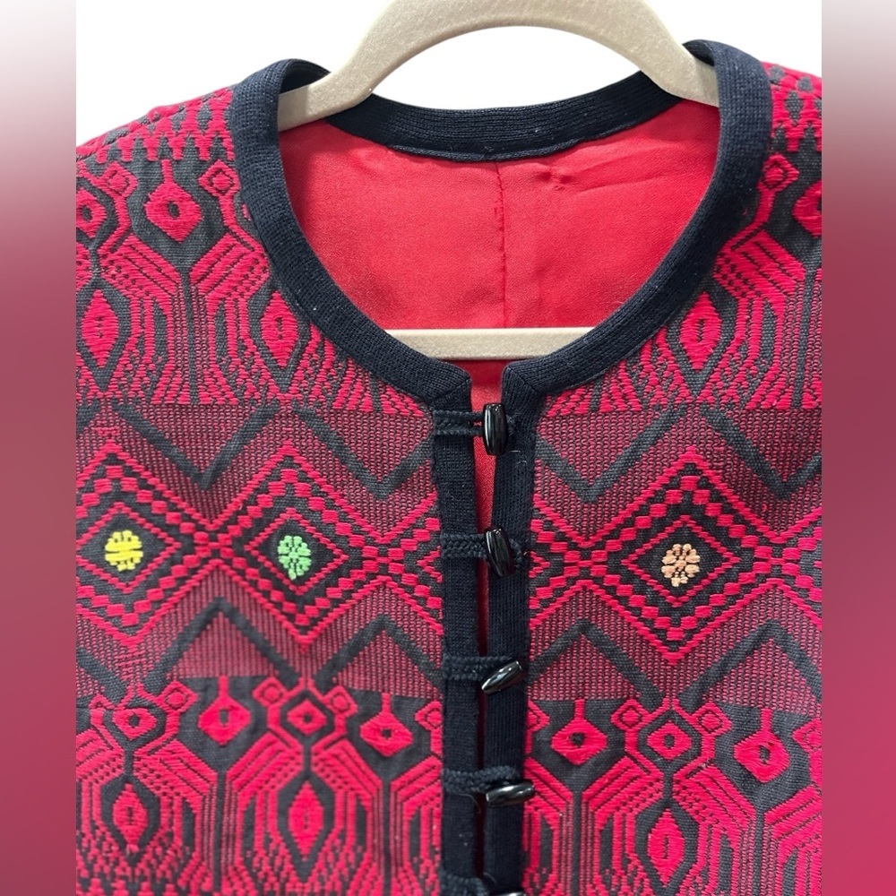 Hand crafted red black folk jacket toggle closure-L - Picture 6 of 11